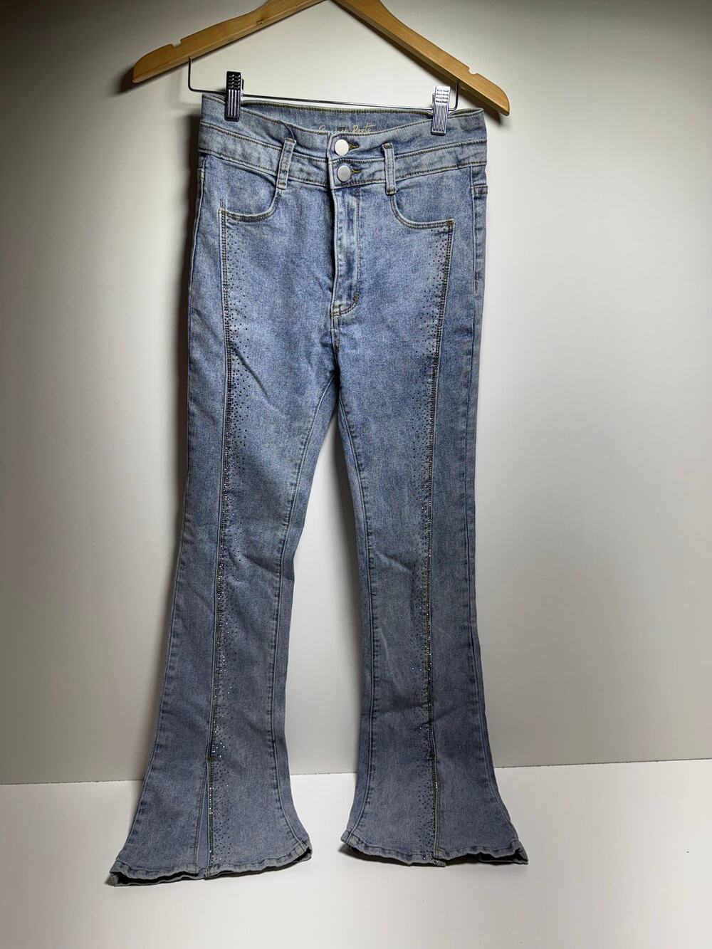 Savvy Flare Leg Light Wash Embellished Jeans Sz 27X30 Boho Retro Hippie